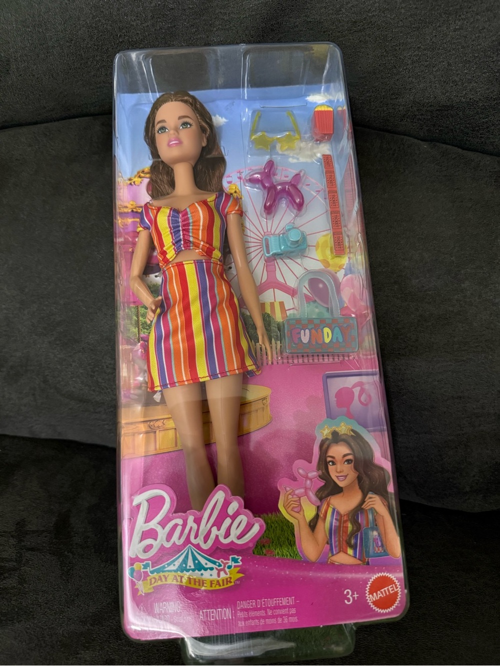 Barbie Multicolor Stripe Dress Doll - Pink, Yellow, Red, Blue